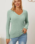 Basic Bae Full Size Ribbed V-Neck Long Sleeve T-Shirt