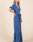 GeeGee Full Size V-Neck Belted Wide Leg Jumpsuit