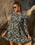 Floral Round Neck Puff Sleeve Mini Dress - Online Only