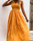 V-Neck Smocked Waist Sleeveless Tiered Dress - Online Only