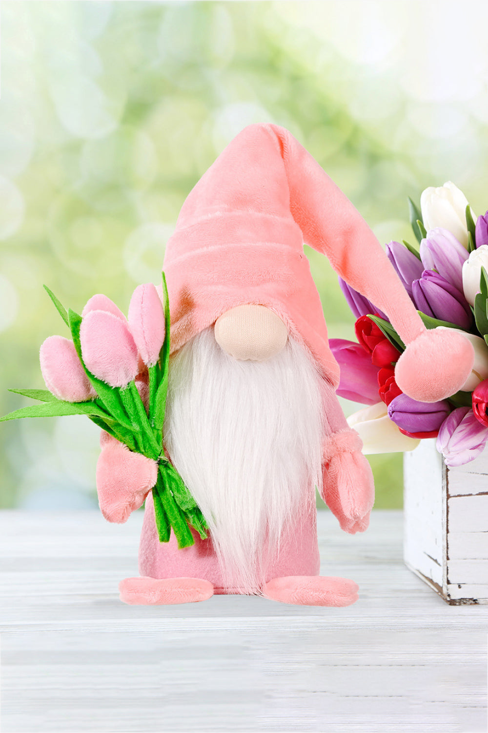 Standing Cute Plush Gnome with Tulip - Online Only