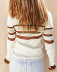 Striped Collared Neck Rib-Knit Top - Online Only