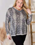 Hailey & Co Full Size Snakeskin V-Neck Long Sleeve Top