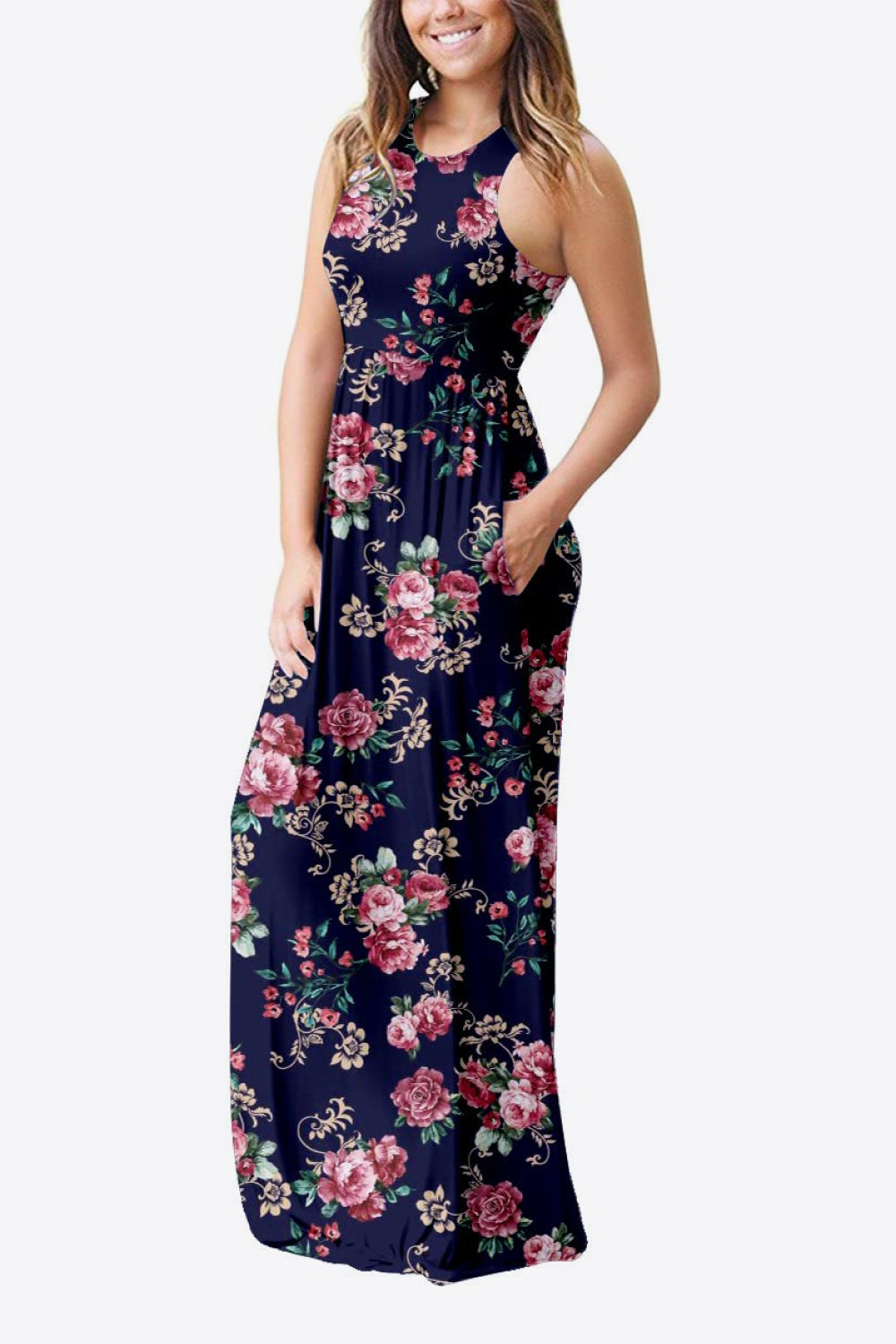 Empire Waist Sleeveless Dress with Pockets - Online Only