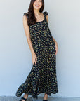 Doublju In The Garden Ruffle Floral Maxi Dress in  Black Yellow Floral - Online Only