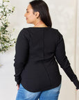 Culture Code Full Size Ribbed Round Neck Long Sleeve Top