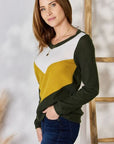 Hailey & Co Full Size Colorblock V-Neck Blouse