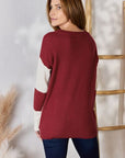 Hailey & Co Full Size Color Block Dropped Shoulder Knit Top