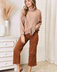 Woven Right Turtleneck Fringe Front Long Sleeve Sweater