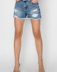 RISEN Stepped Waist Frayed Denim Shorts