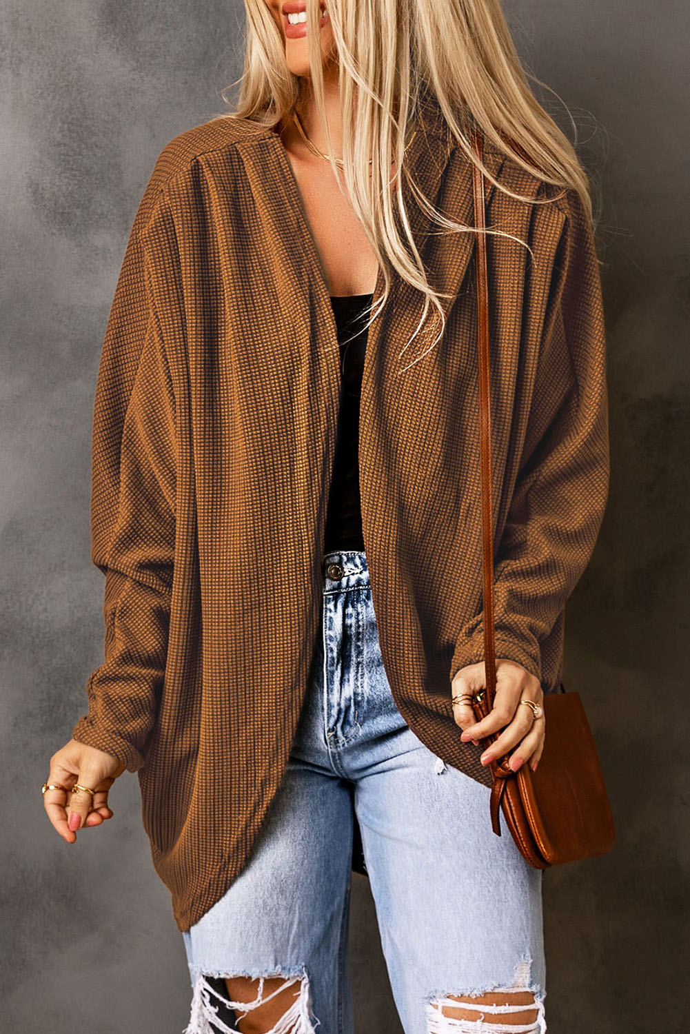 Pleated Detail Open Front Longline Cardigan - Online Only