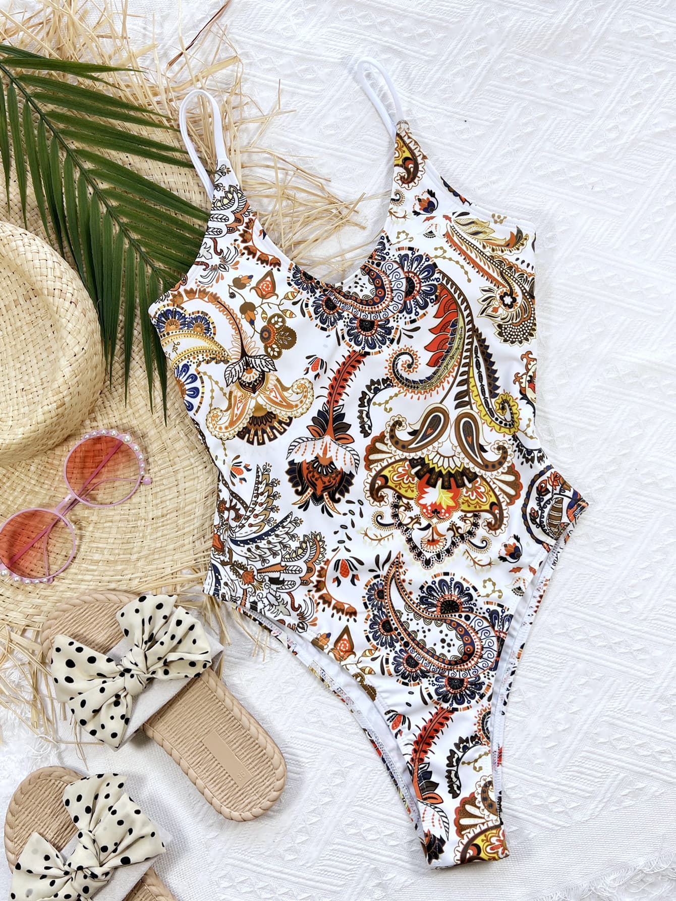 Printed Tie Back Scoop Neck One-Piece Swimsuit - Online Only