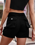 Tie Front Denim Shorts with Pocket - Online Only