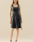 Doublju Full Size Round Neck Ruched Sleeveless Dress with Pockets