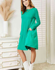 Zenana Full Size Long Sleeve Flare Dress with Pockets