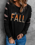 Leopard Long Sleeve Round Neck HELLO FALL Graphic Sweatshirt - Online Only
