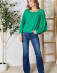 Zenana Full Size Round Neck Batwing Sleeve Blouse