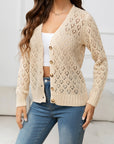 Openwork V-Neck Buttoned Knit Top - Online Only