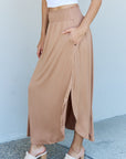 Doublju Comfort Princess High Waist Scoop Hem Maxi Skirt in Tan - Online Only