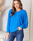 Zenana Full Size Round Neck Batwing Sleeve Blouse