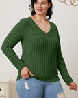 Basic Bae Full Size Ribbed V-Neck Long Sleeve T-Shirt