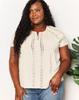 Double Take Crochet Buttoned Short Sleeves Top