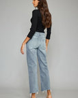 Kancan High Waist Raw Hem Cropped Wide Leg Jeans