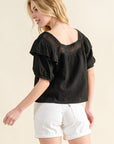 And The Why Square Neck Cotton Gauze Ruffled Blouse