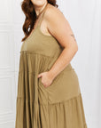 Zenana Spaghetti Strap Tiered Dress with Pockets in Khaki - Online Only - My Pampered Life Seattle