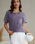 Mineral Wash Round Neck Short Sleeve Blouse - Online Only