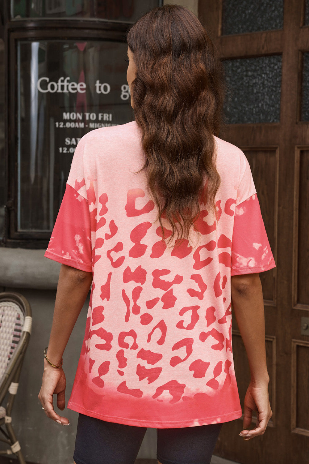 Leopard Round Neck Dropped Shoulder Long Tee - Online Only