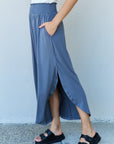 Doublju Comfort Princess High Waist Scoop Hem Maxi Skirt in Dusty Blue - Online Only