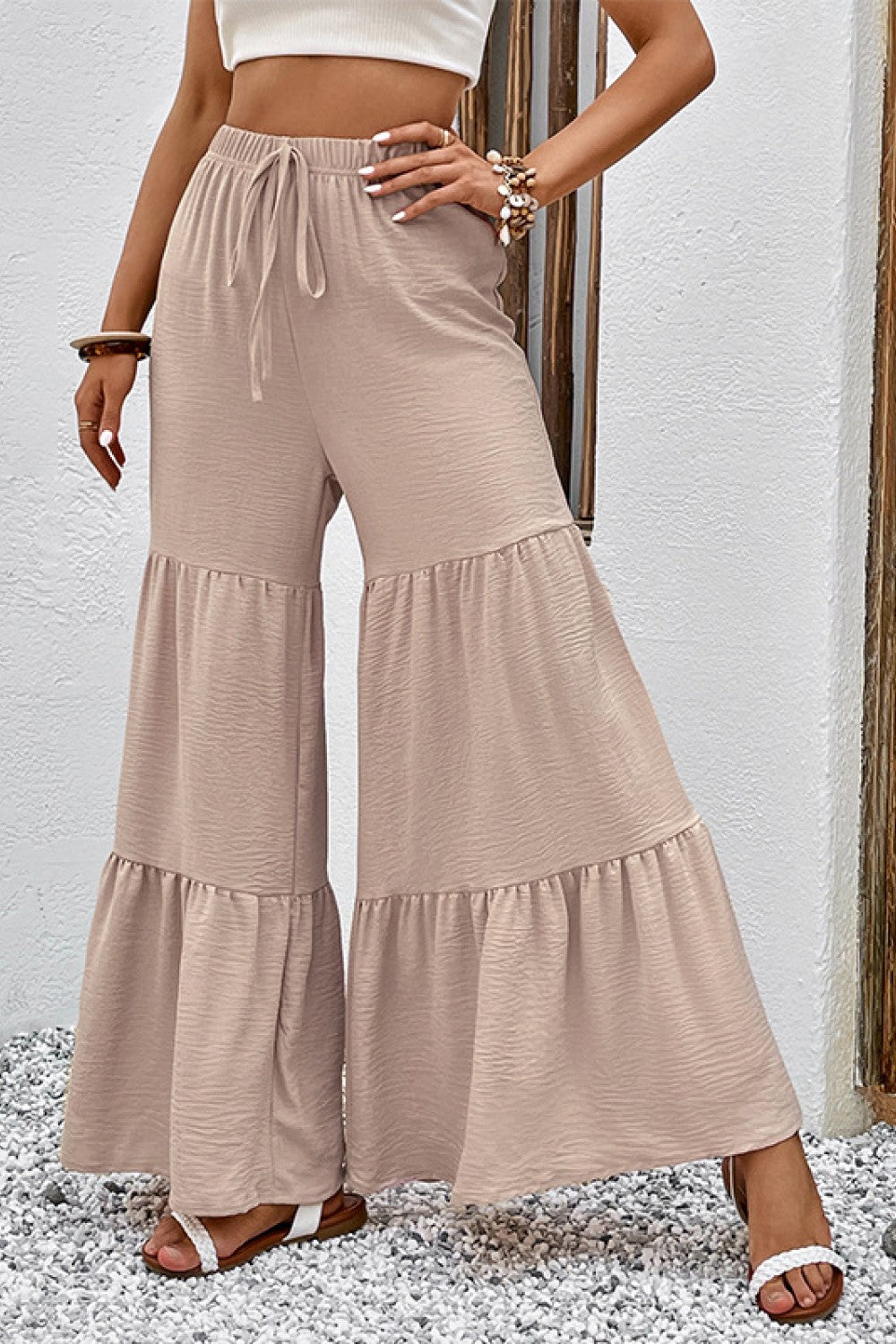 Drawstring Waist Tiered Flare Culottes -  Online Only