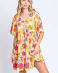 GeeGee Floral V-Neck Ruffle Hem Mini Dress