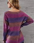 Multicolored Rib-Knit V-Neck Knit Pullover - Online Only *