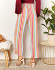 Double Take Striped Smocked Waist Pants with Pockets