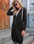 Double Take Full Size Zip-Up Longline Hoodie with Pockets