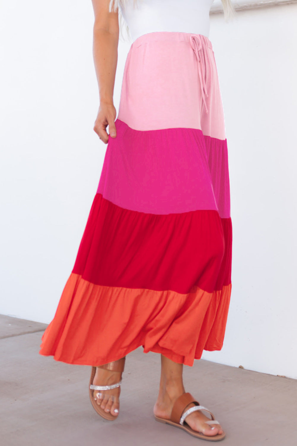 Color Block Tiered Maxi Skirt - Online Only