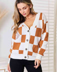 Double Take Button-Up V-Neck Dropped Shoulder Cardigan