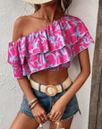 Layered One Shoulder Cropped Blouse - Online Only