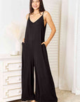 Double Take Full Size Soft Rayon Spaghetti Strap Tied Wide Leg Jumpsuit