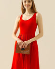 Doublju Full Size Round Neck Ruched Sleeveless Dress with Pockets