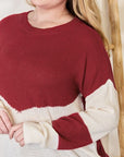 Hailey & Co Full Size Color Block Dropped Shoulder Knit Top