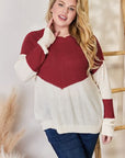 Hailey & Co Full Size Color Block Dropped Shoulder Knit Top