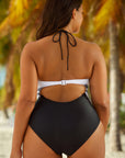 Contrast Halter Neck One-Piece Swimsuit - Online Only