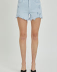 RISEN Full Size High Rise Distressed Detail Denim Shorts