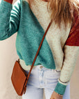 Color Block Round Neck Dropped Shoulder Pullover Sweater - Online Only