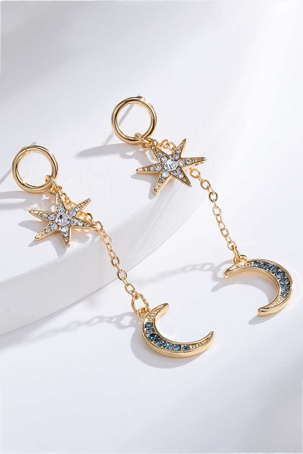 Inlaid Rhinestone Star and Moon Drop Earrings - Online Only