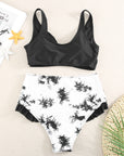 Two-Tone Crisscross Frill Trim Two-Piece Swimsuit - Online Only