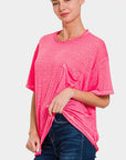 Zenana Pocketed Round Neck Dropped Shoulder T-Shirt